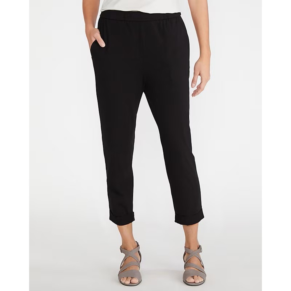 Eileen Fisher Organic-Cotton-Jersey Cuffed Ankle Pants Black Petite Extra Small